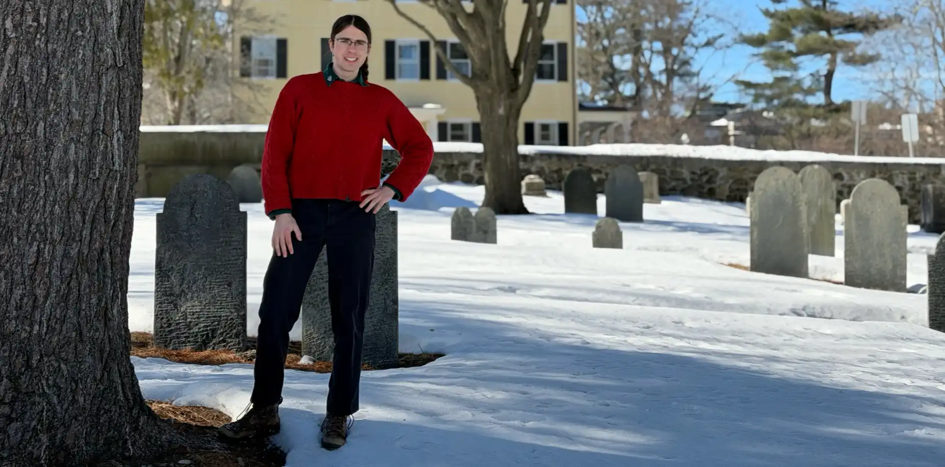 Jacob Deck posing in a cemetary